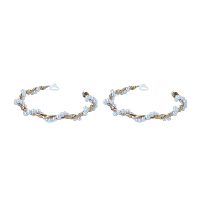 Large White Pearl Invisible Clip On Hoop Earrings