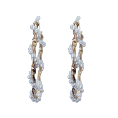 Large White Pearl Invisible Clip On Hoop Earrings