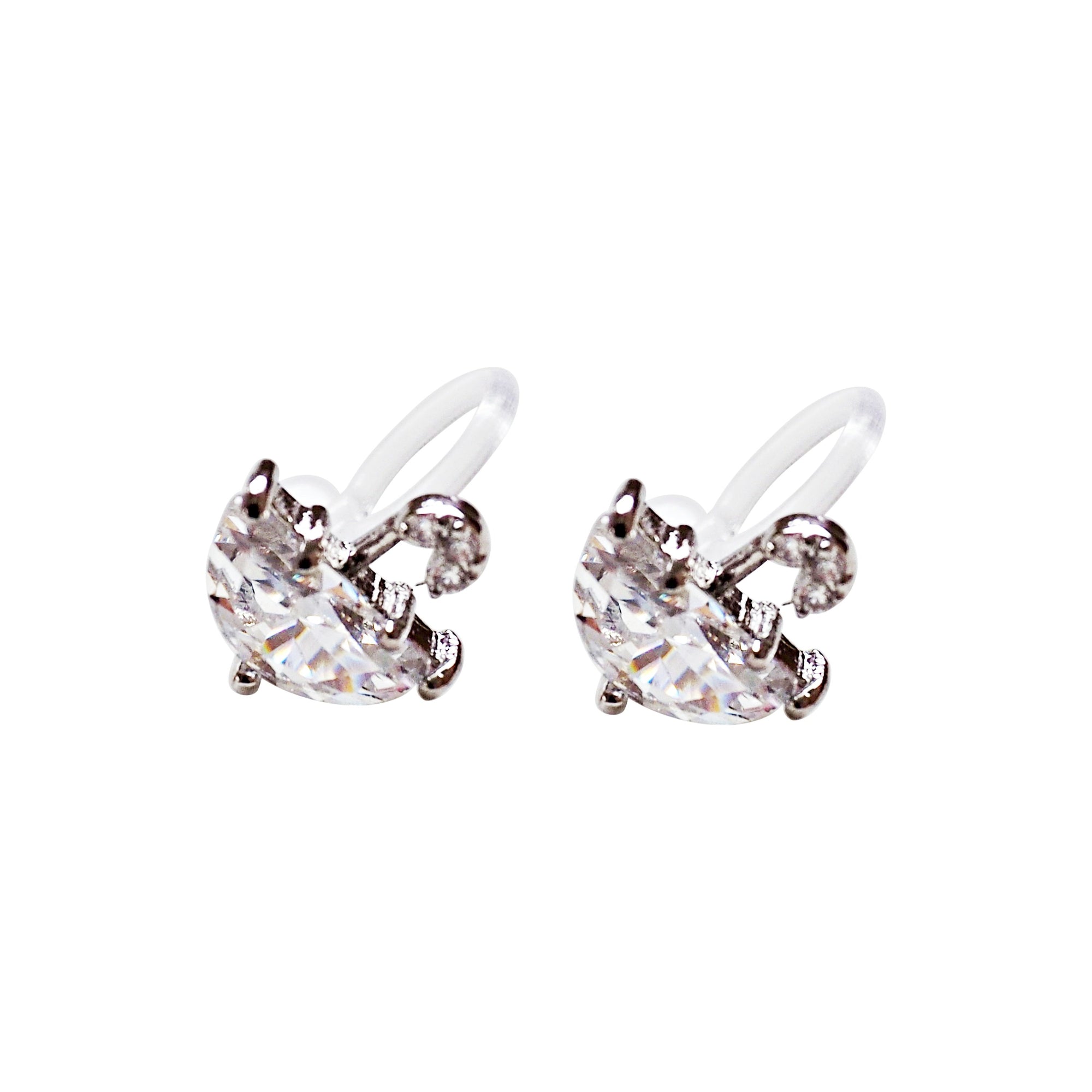 Crystal Umbrella and Green Could Invisible Clip On Stud Earrings ( 2 Piars Set)