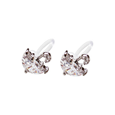 Crystal Umbrella and Green Could Invisible Clip On Stud Earrings ( 2 Piars Set)