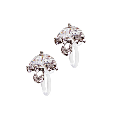 Crystal Umbrella and Green Could Invisible Clip On Stud Earrings ( 2 Piars Set)