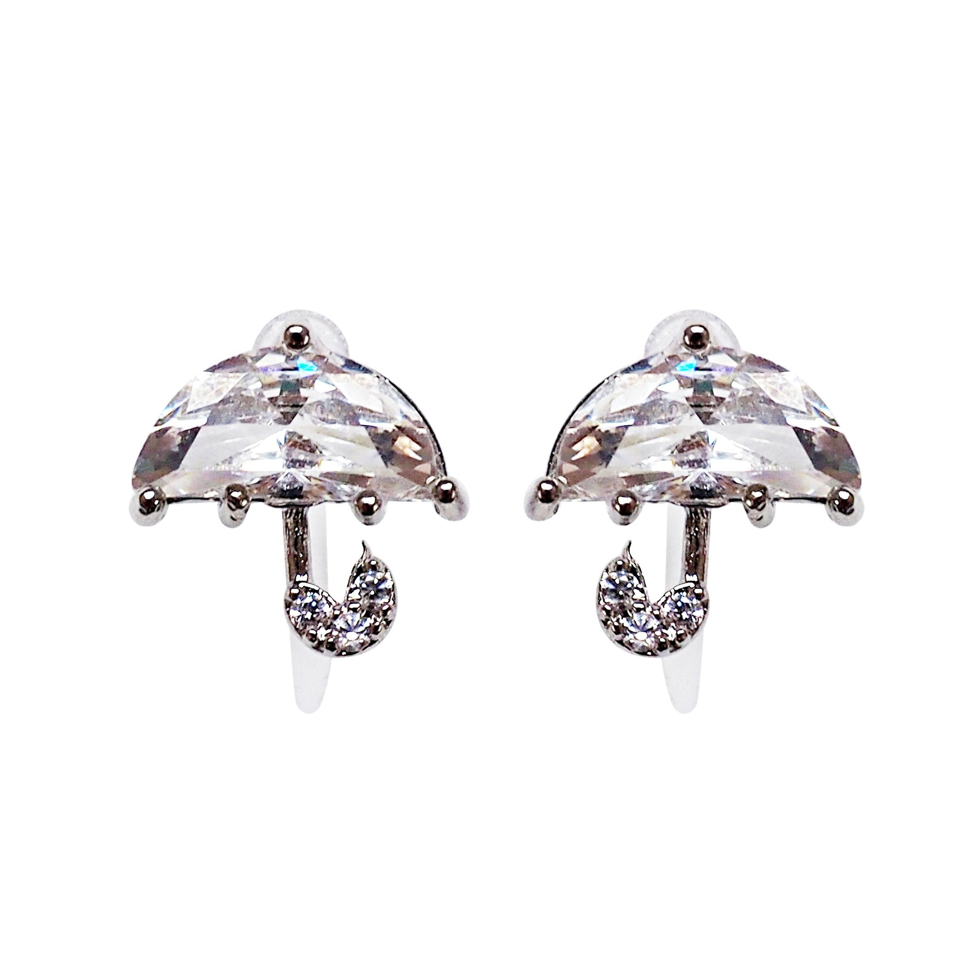 Crystal Umbrella and Green Could Invisible Clip On Stud Earrings ( 2 Piars Set)