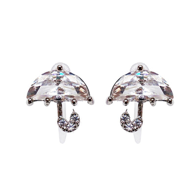 Crystal Umbrella and Green Could Invisible Clip On Stud Earrings ( 2 Piars Set)