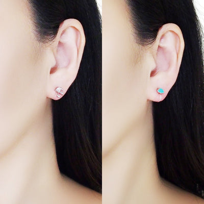 Crystal Umbrella and Green Could Invisible Clip On Stud Earrings ( 2 Piars Set)