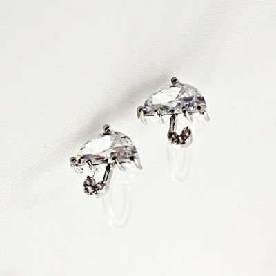 Crystal Umbrella and Green Could Invisible Clip On Stud Earrings ( 2 Piars Set)