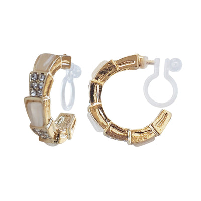 White Crystal & Pave Hoop Invisible Clip On Earrings