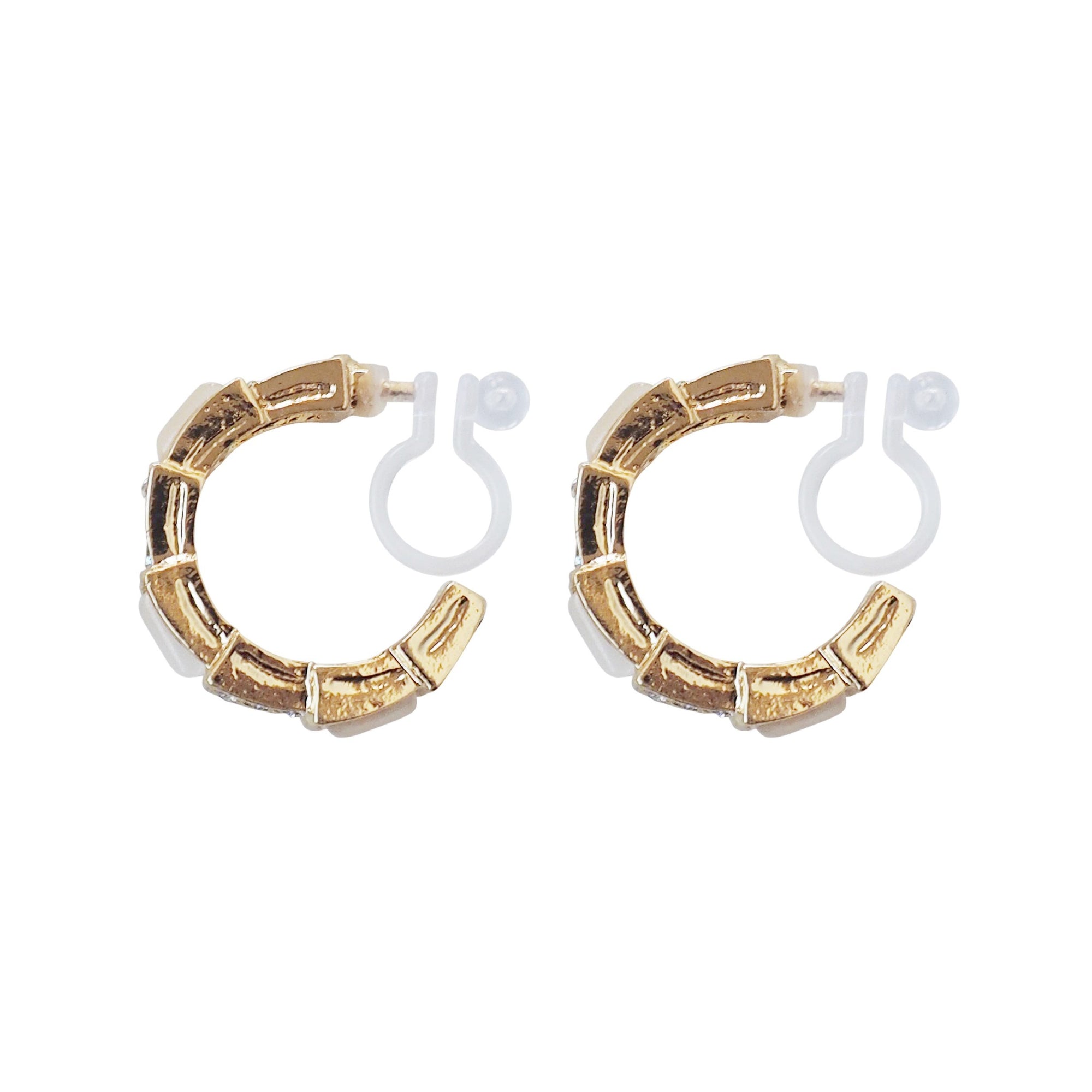 White Crystal & Pave Hoop Invisible Clip On Earrings
