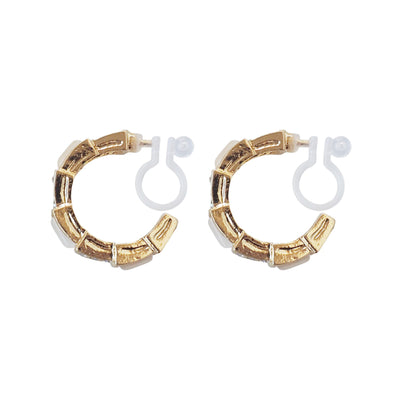 White Crystal & Pave Hoop Invisible Clip On Earrings