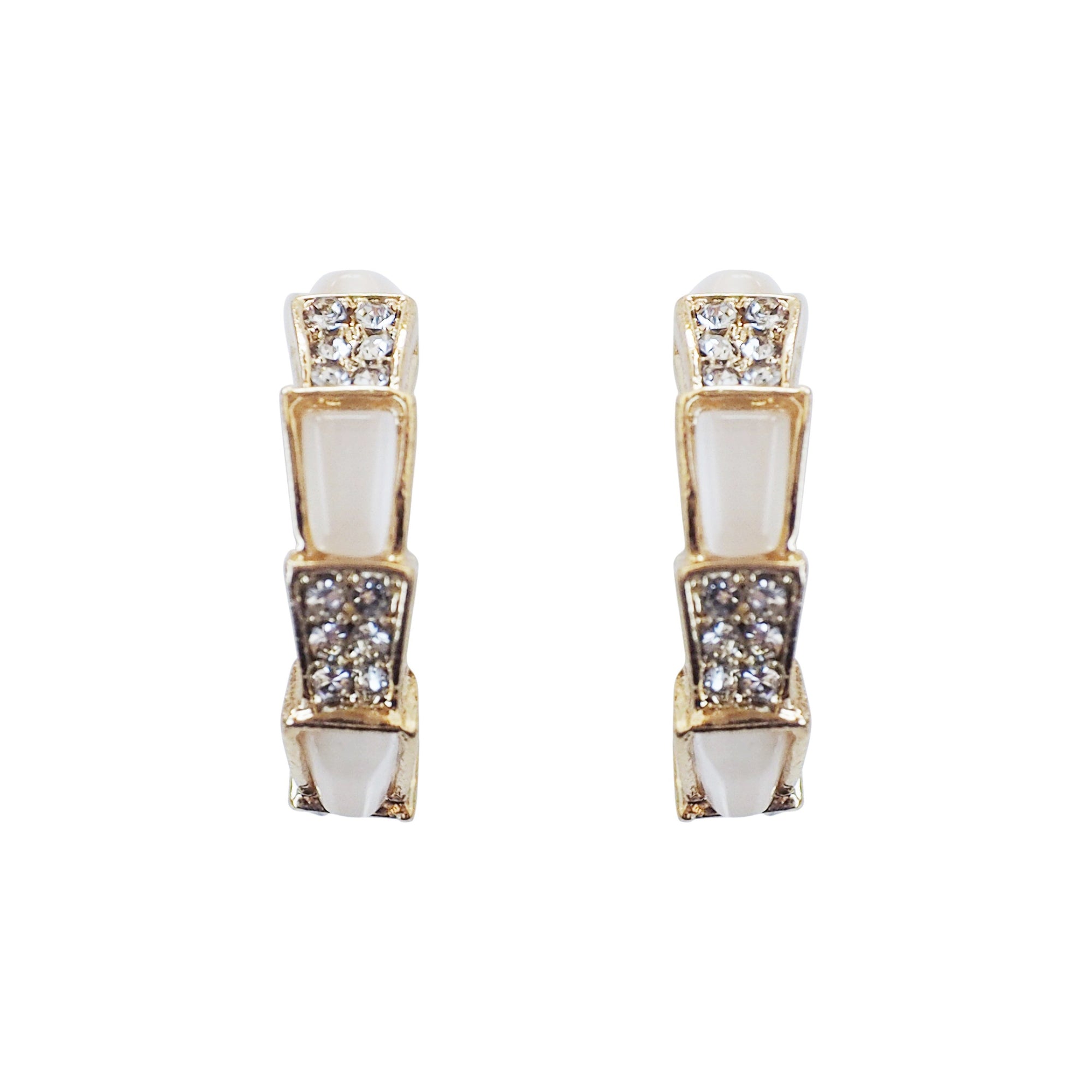 White Crystal & Pave Hoop Invisible Clip On Earrings