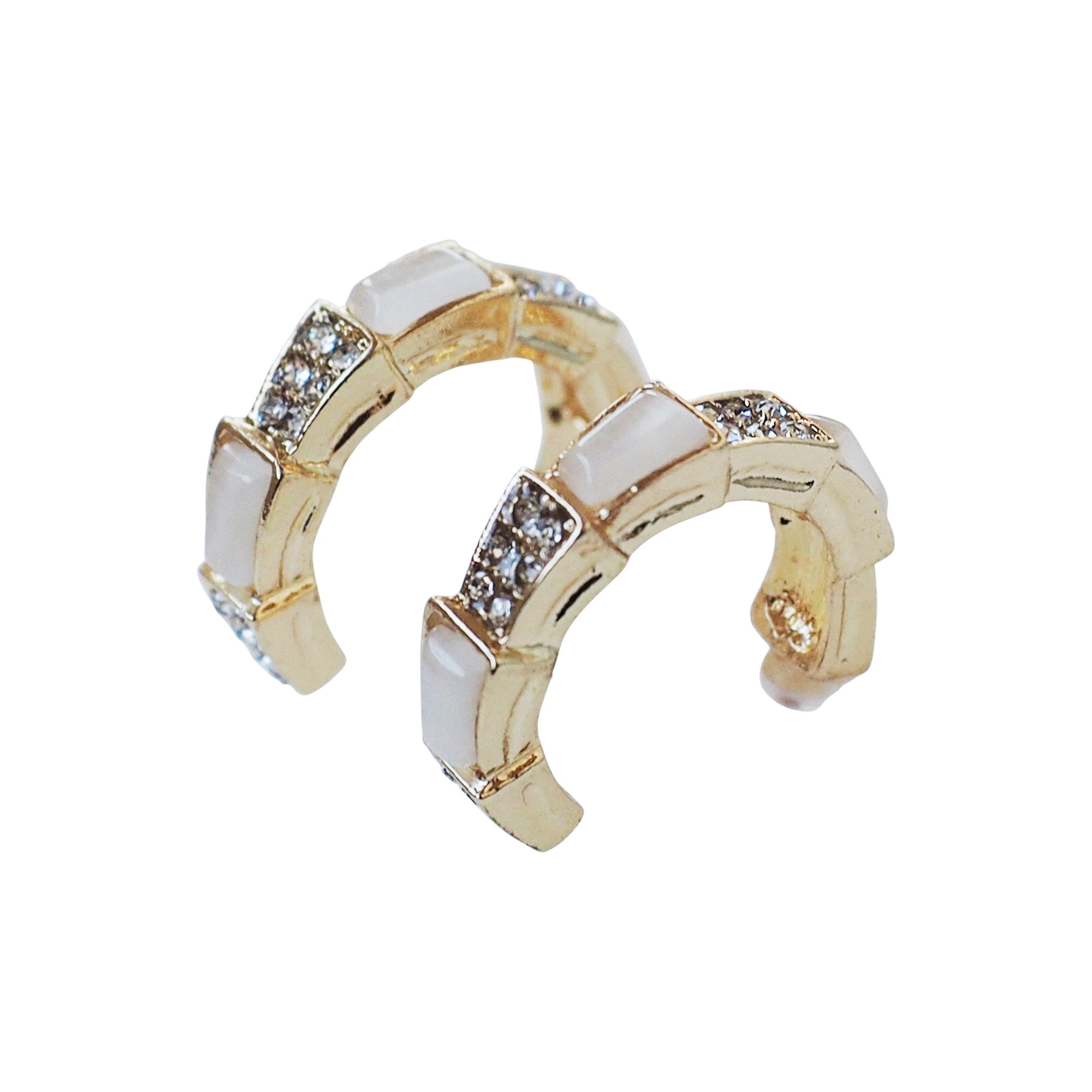 White Crystal & Pave Hoop Invisible Clip On Earrings