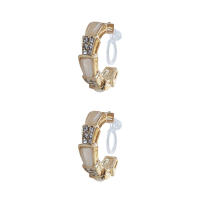 White Crystal & Pave Hoop Invisible Clip On Earrings