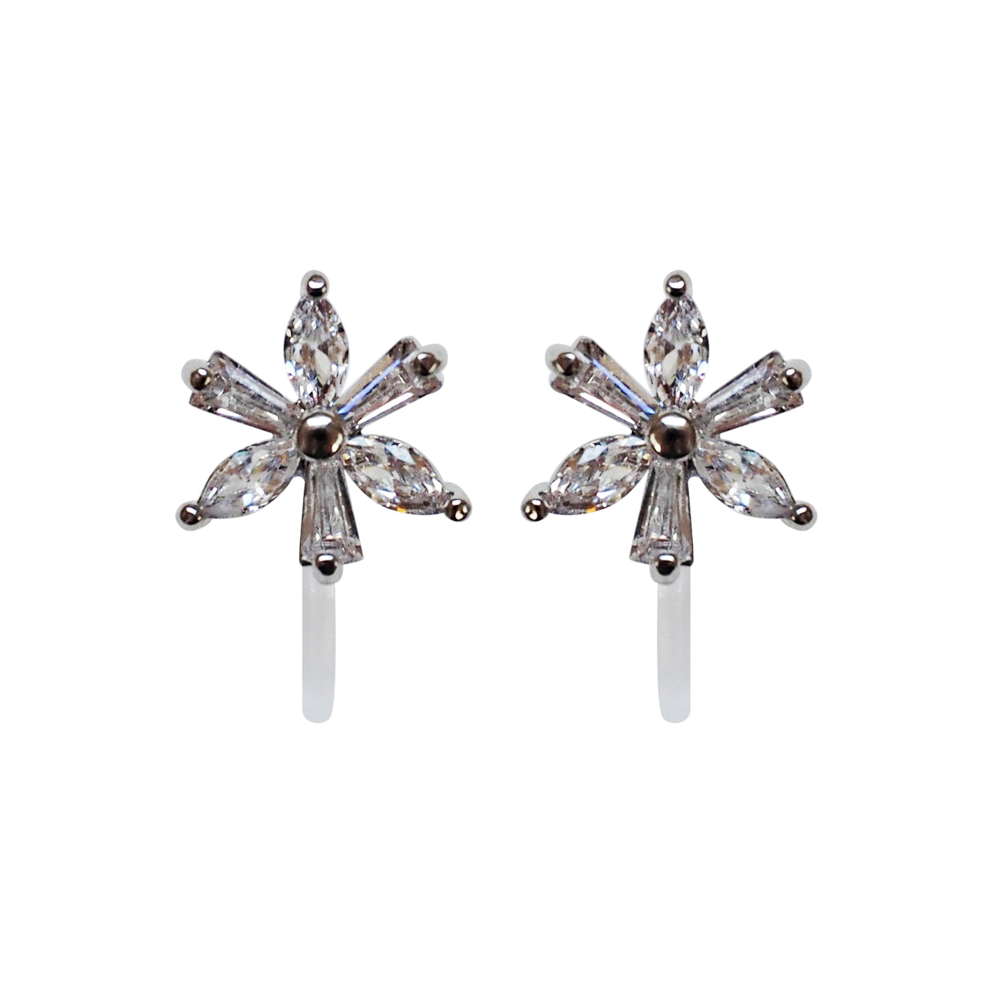 Crystal Flower and Teardrop Invisible Clip On Stud Earrings ( 2 Piars Set)