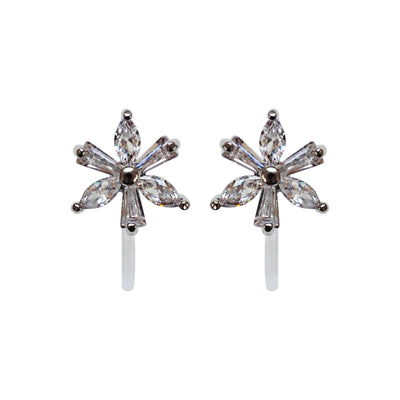 Crystal Flower and Teardrop Invisible Clip On Stud Earrings ( 2 Piars Set)