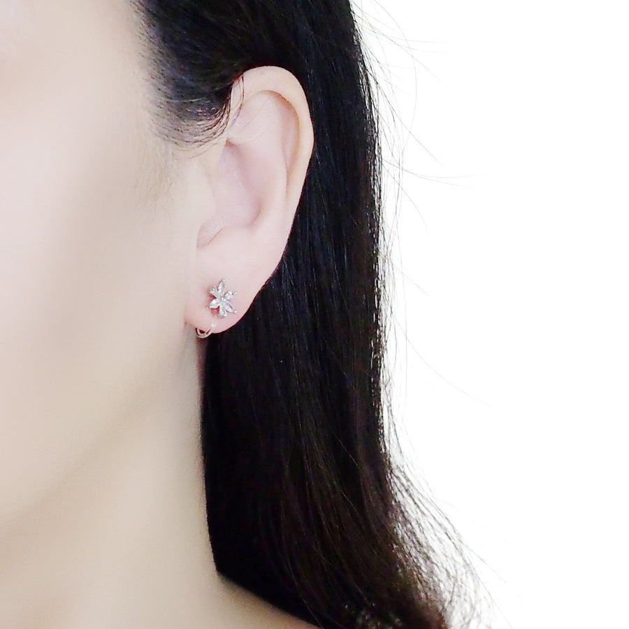 Crystal Flower and Teardrop Invisible Clip On Stud Earrings ( 2 Piars Set)