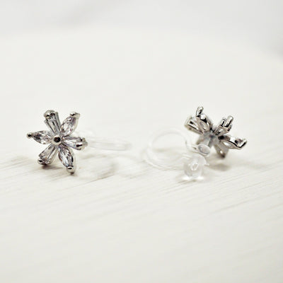 Crystal Flower and Teardrop Invisible Clip On Stud Earrings ( 2 Piars Set)