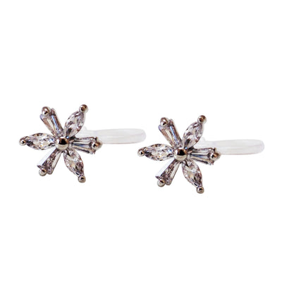 Crystal Flower and Teardrop Invisible Clip On Stud Earrings ( 2 Piars Set)