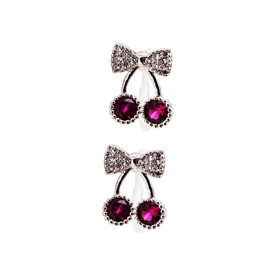 Pink Ribbon and White Pearl Cherry Invisible Clip On Stud Earrings ( 2 Piars Set)