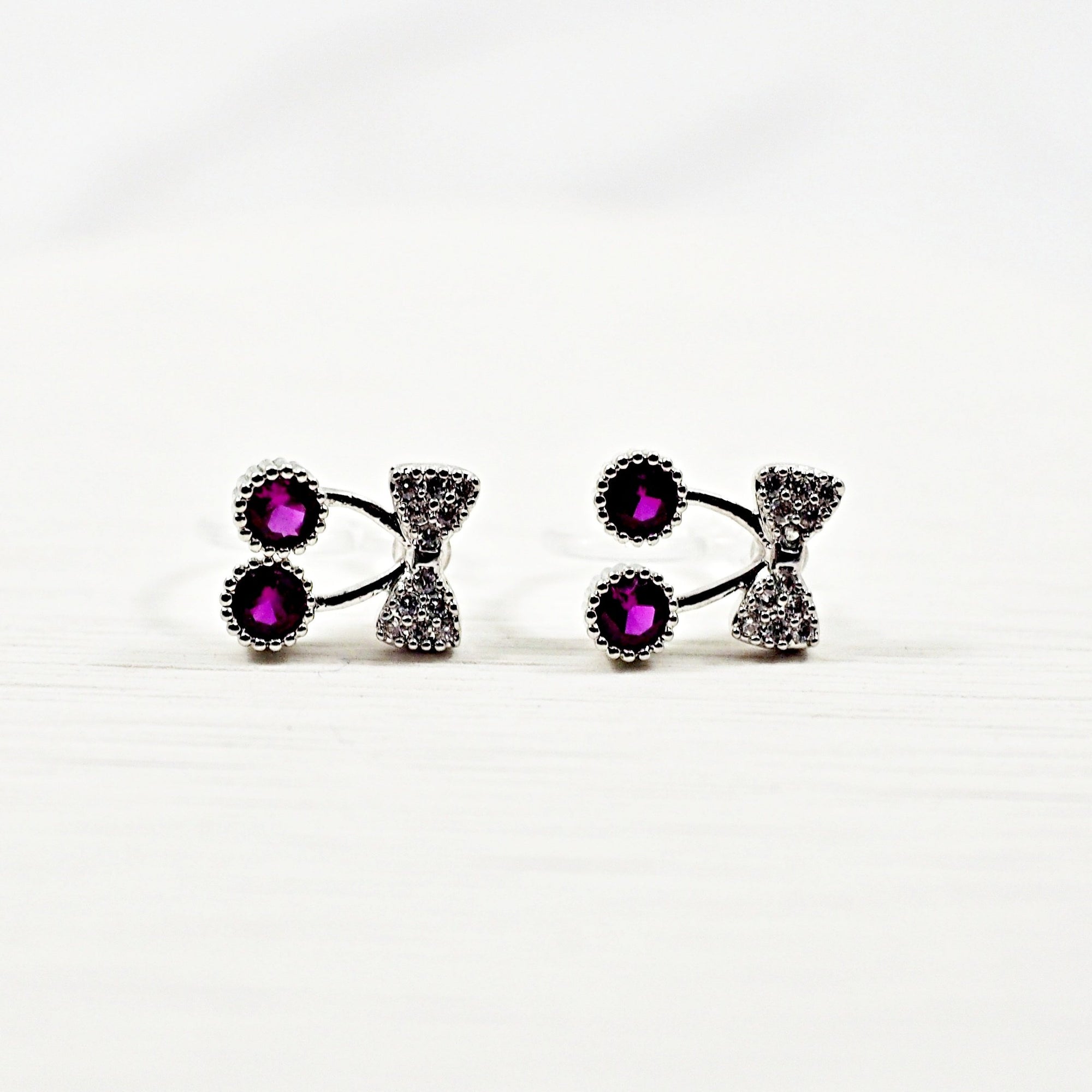 Pink Ribbon and White Pearl Cherry Invisible Clip On Stud Earrings ( 2 Piars Set)