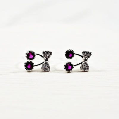 Pink Ribbon and White Pearl Cherry Invisible Clip On Stud Earrings ( 2 Piars Set)