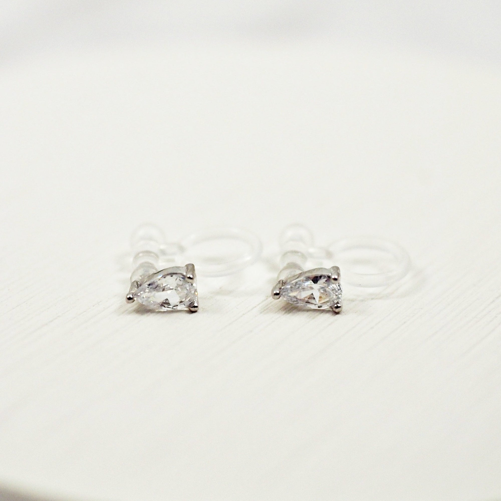 Crystal Flower and Teardrop Invisible Clip On Stud Earrings ( 2 Piars Set)