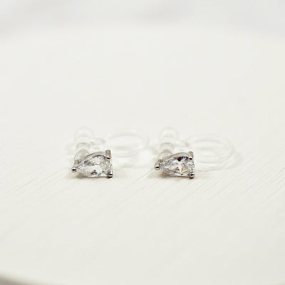 Crystal Flower and Teardrop Invisible Clip On Stud Earrings ( 2 Piars Set)