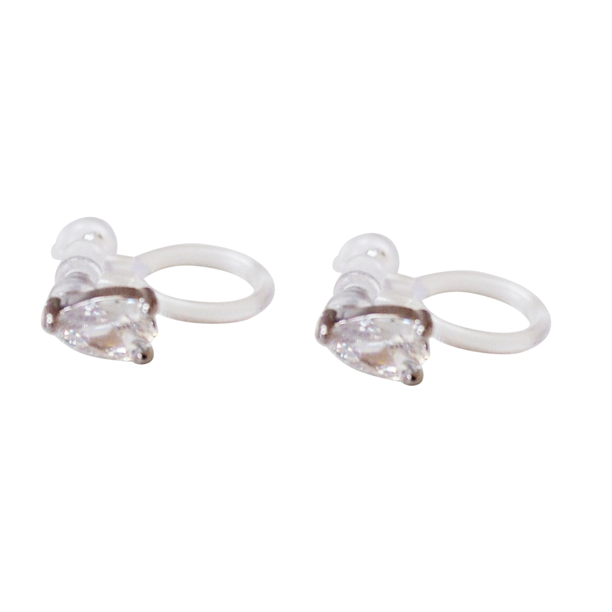 Crystal Flower and Teardrop Invisible Clip On Stud Earrings ( 2 Piars Set)