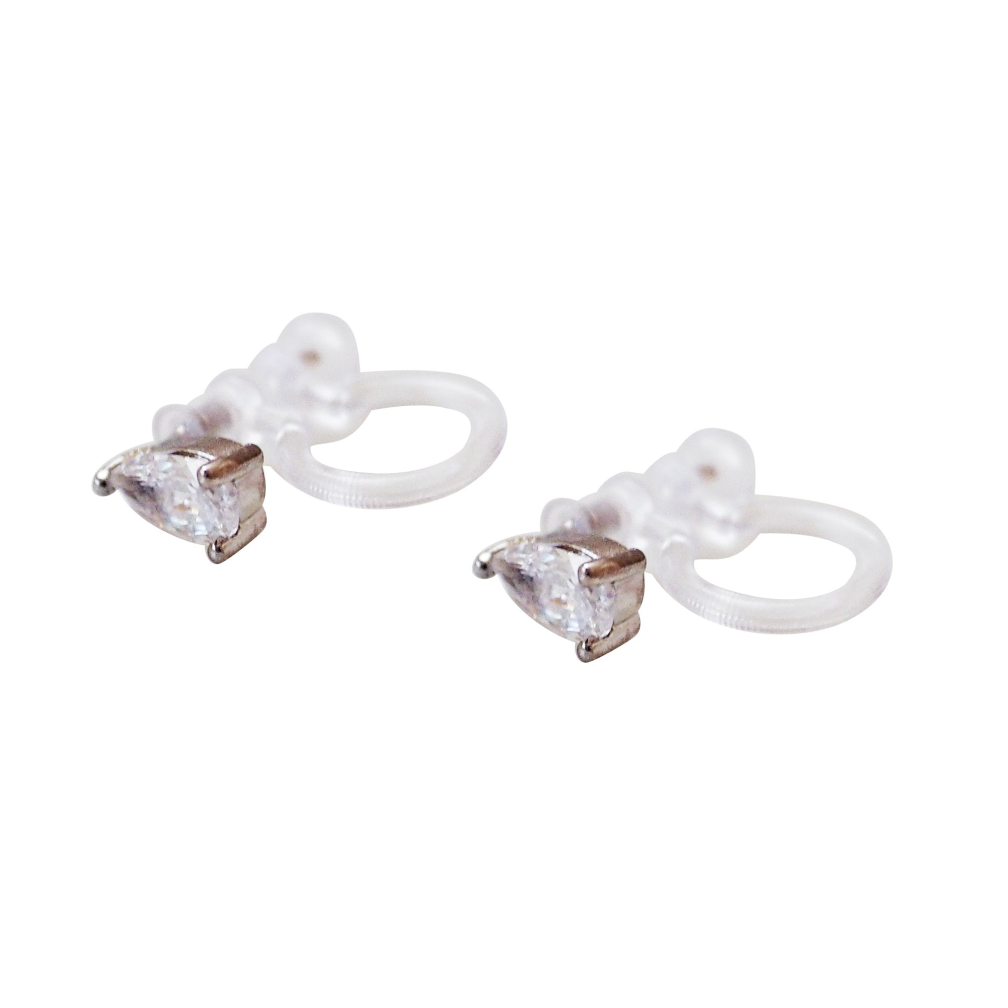 Crystal Flower and Teardrop Invisible Clip On Stud Earrings ( 2 Piars Set)