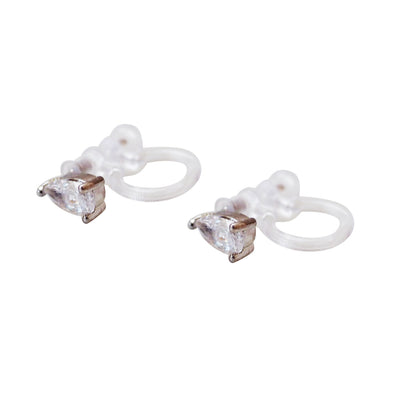 Crystal Flower and Teardrop Invisible Clip On Stud Earrings ( 2 Piars Set)