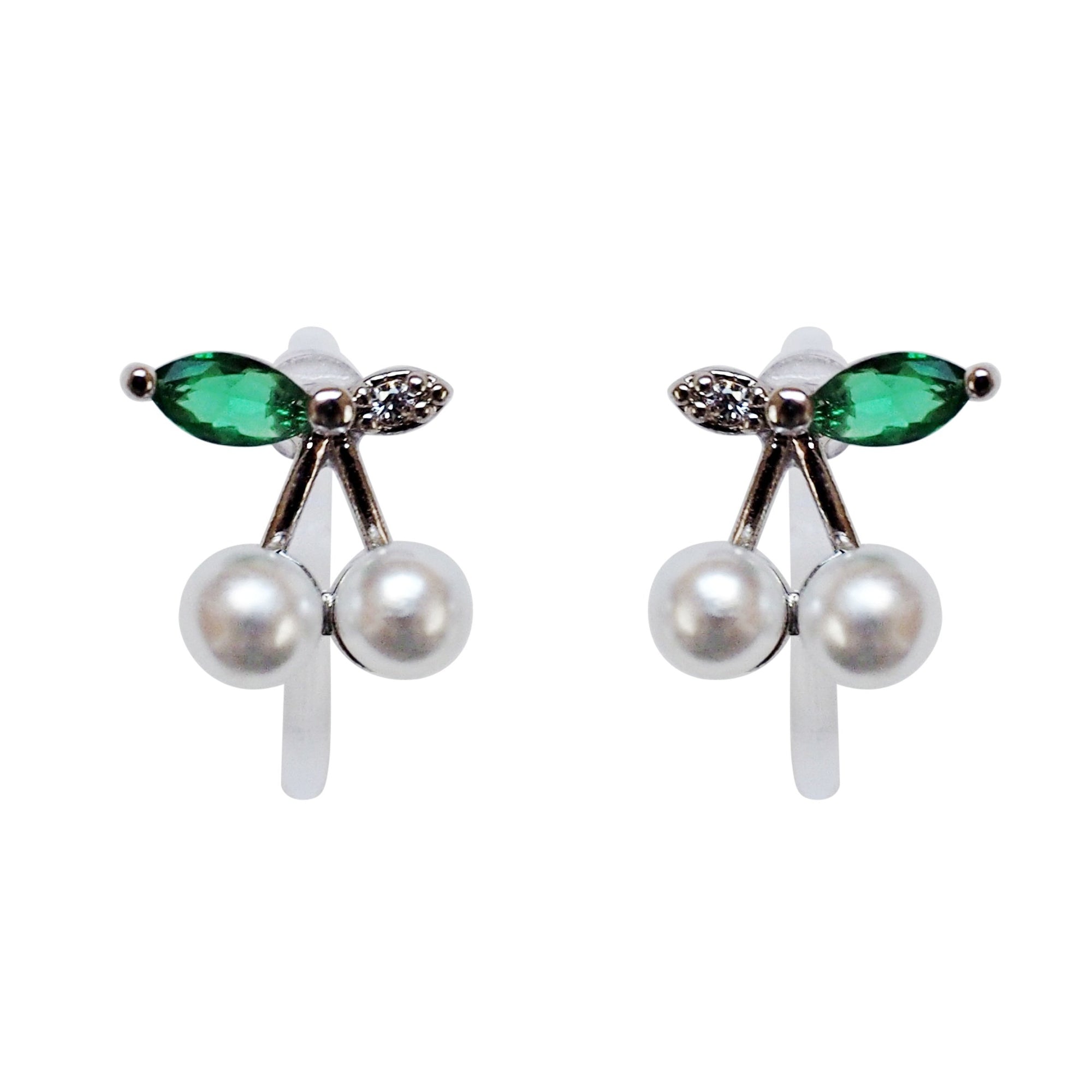Pink Ribbon and White Pearl Cherry Invisible Clip On Stud Earrings ( 2 Piars Set)