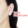Double Sided Light Green Flower and Pearl Invisible Clip On Stud Earrings
