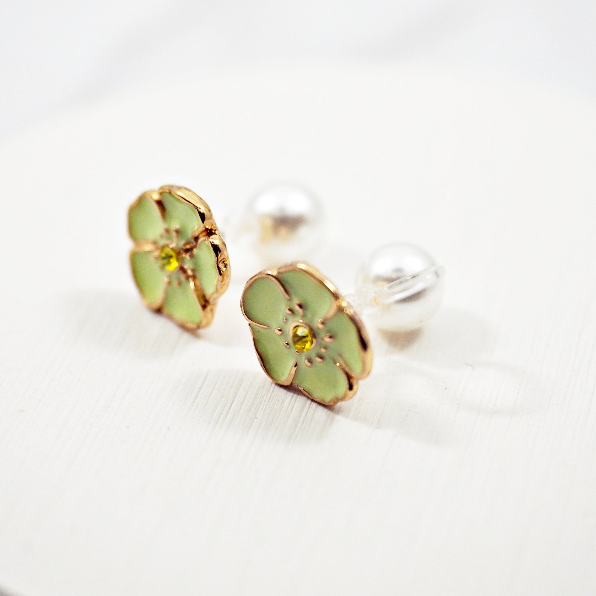 Green Wood Hoop Invisible Clip On Earrings