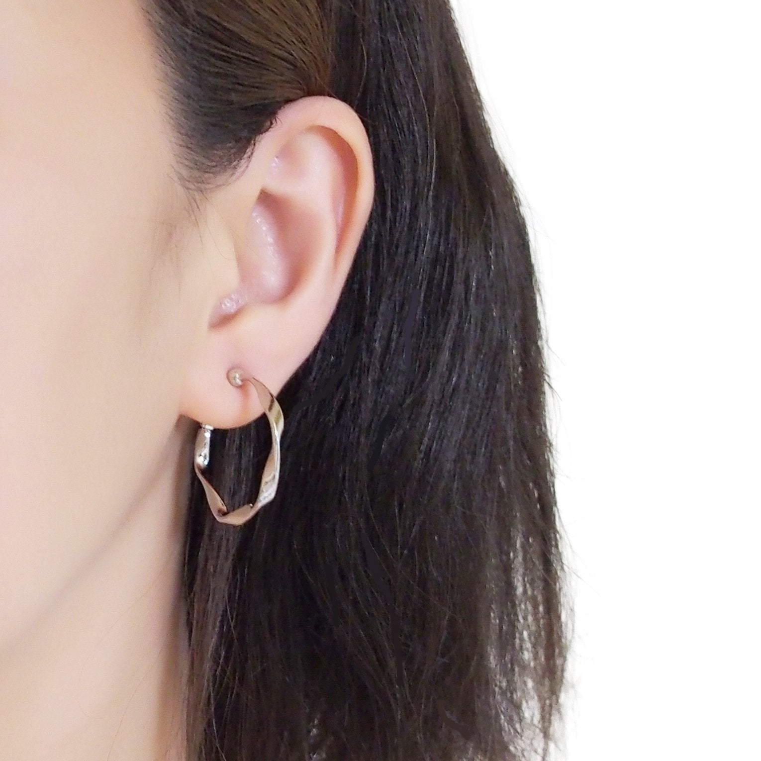 Silver 35mm Twisted Hoop Clip Angle Adjustable Invisible Spiral Clip On Earrings