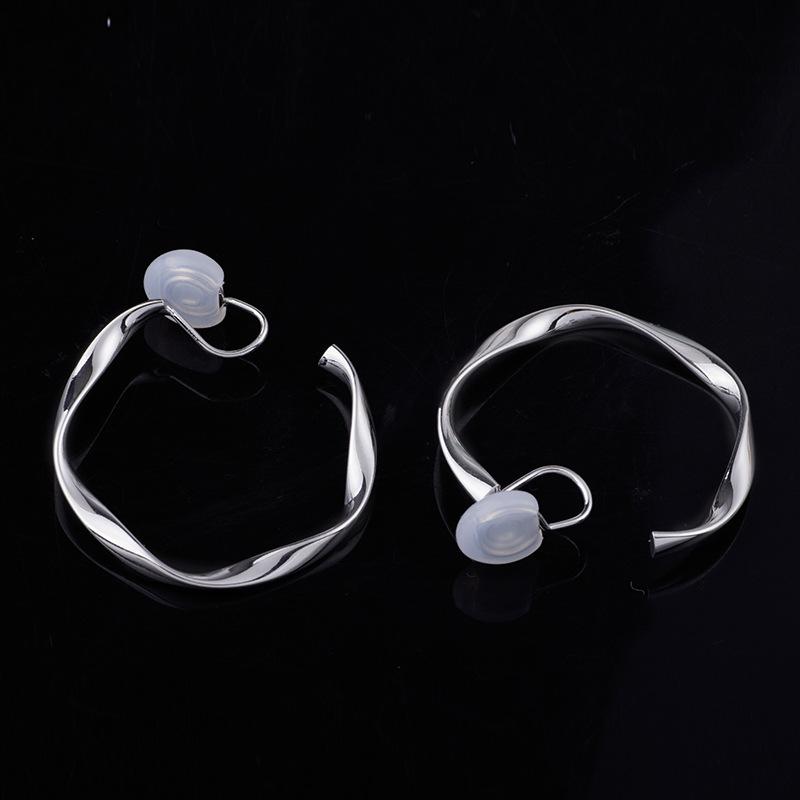 Silver 35mm Twisted Hoop Clip Angle Adjustable Invisible Spiral Clip On Earrings
