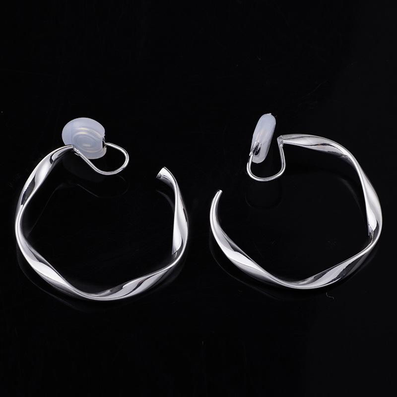 Silver 35mm Twisted Hoop Clip Angle Adjustable Invisible Spiral Clip On Earrings