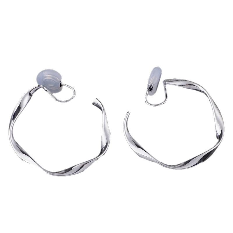 Silver 35mm Twisted Hoop Clip Angle Adjustable Invisible Spiral Clip On Earrings