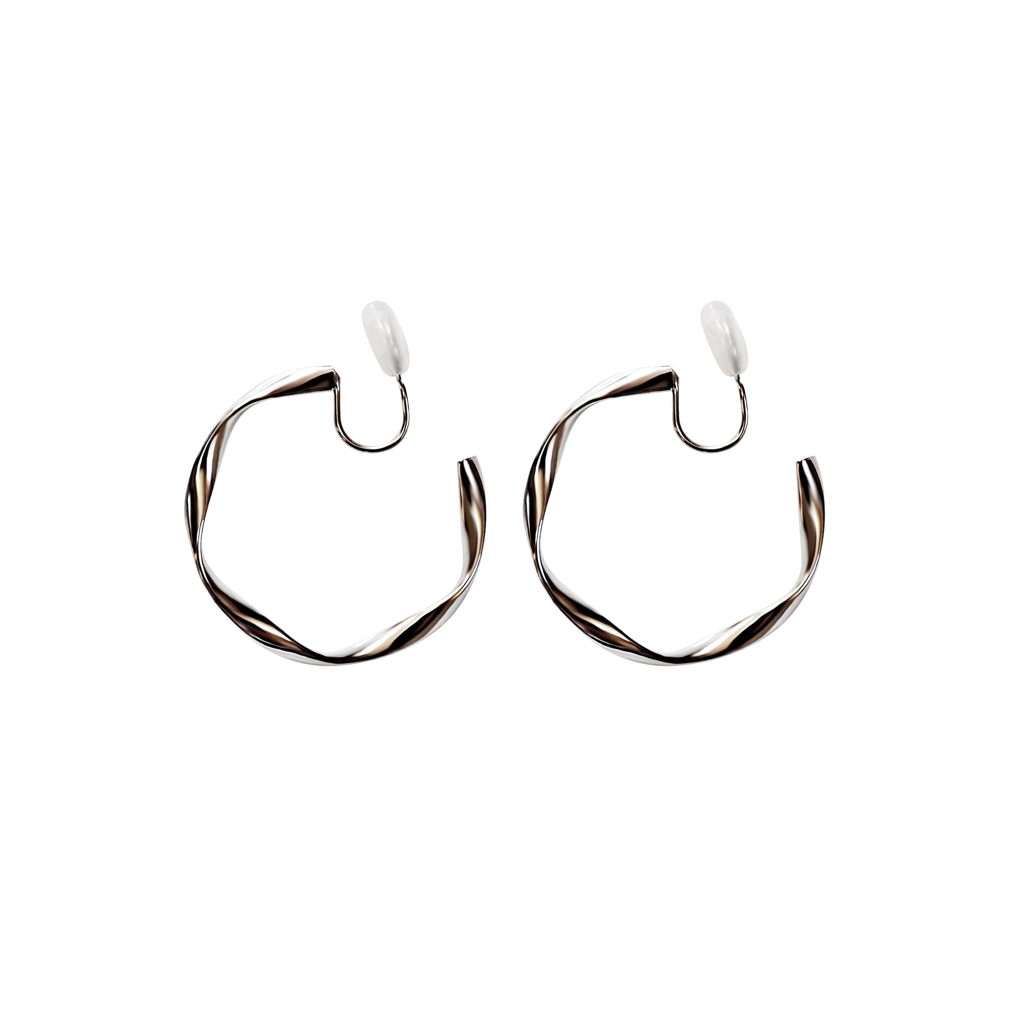 Silver 35mm Twisted Hoop Clip Angle Adjustable Invisible Spiral Clip On Earrings