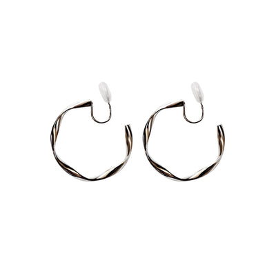 Silver 35mm Twisted Hoop Clip Angle Adjustable Invisible Spiral Clip On Earrings
