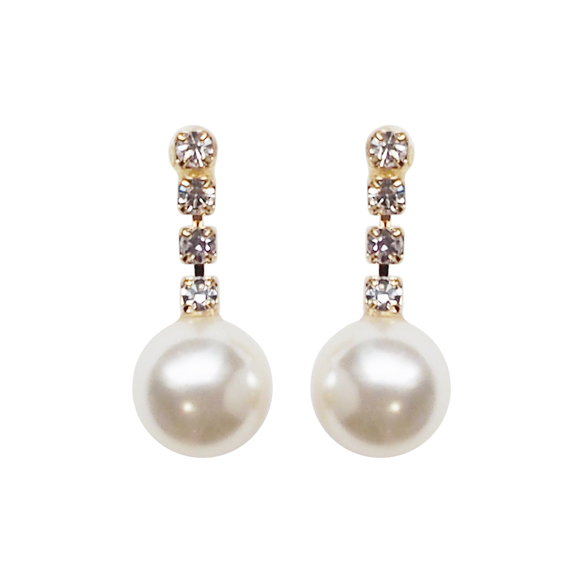 Dangle White Pearl & Crystal Invisible Clip On Earrings (Gold tone) - Miyabi Grace