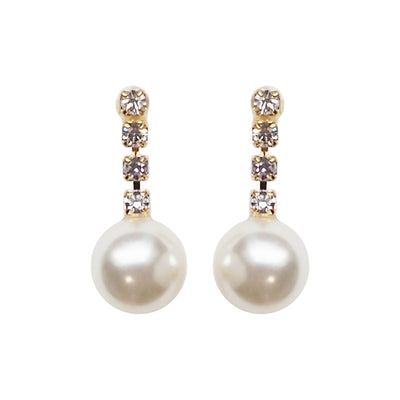Dangle White Pearl & Crystal Invisible Clip On Earrings (Gold tone) - Miyabi Grace