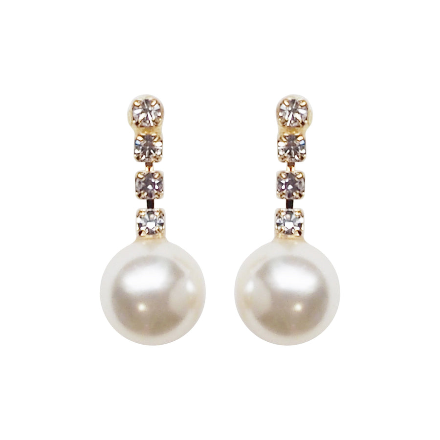 Dangle White Pearl & Crystal Invisible Clip On Earrings (Gold tone) - Miyabi Grace