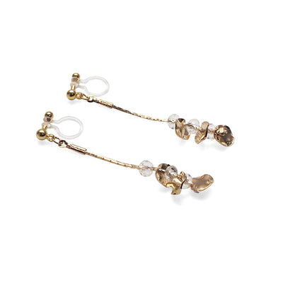 Dangle clear crystal & gold coin invisible clip on earrings - Miyabi Grace