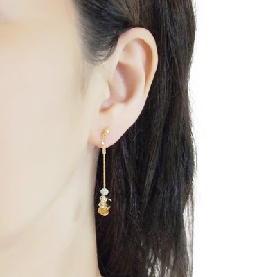 Dangle clear crystal & gold coin invisible clip on earrings - Miyabi Grace
