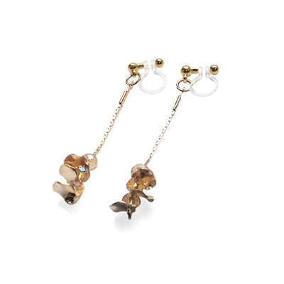 Dangle orange crystal & gold coin invisible clip on earrings - Miyabi Grace