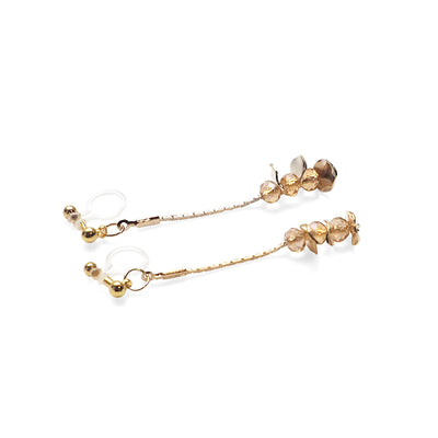 Dangle orange crystal & gold coin invisible clip on earrings - Miyabi Grace