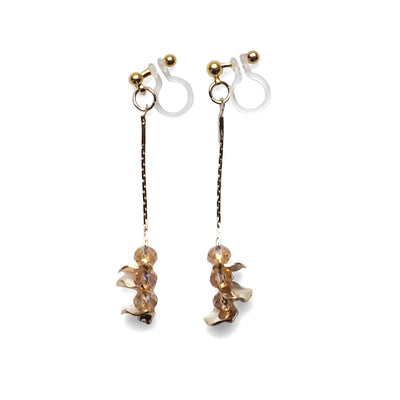 Dangle orange crystal & gold coin invisible clip on earrings - Miyabi Grace