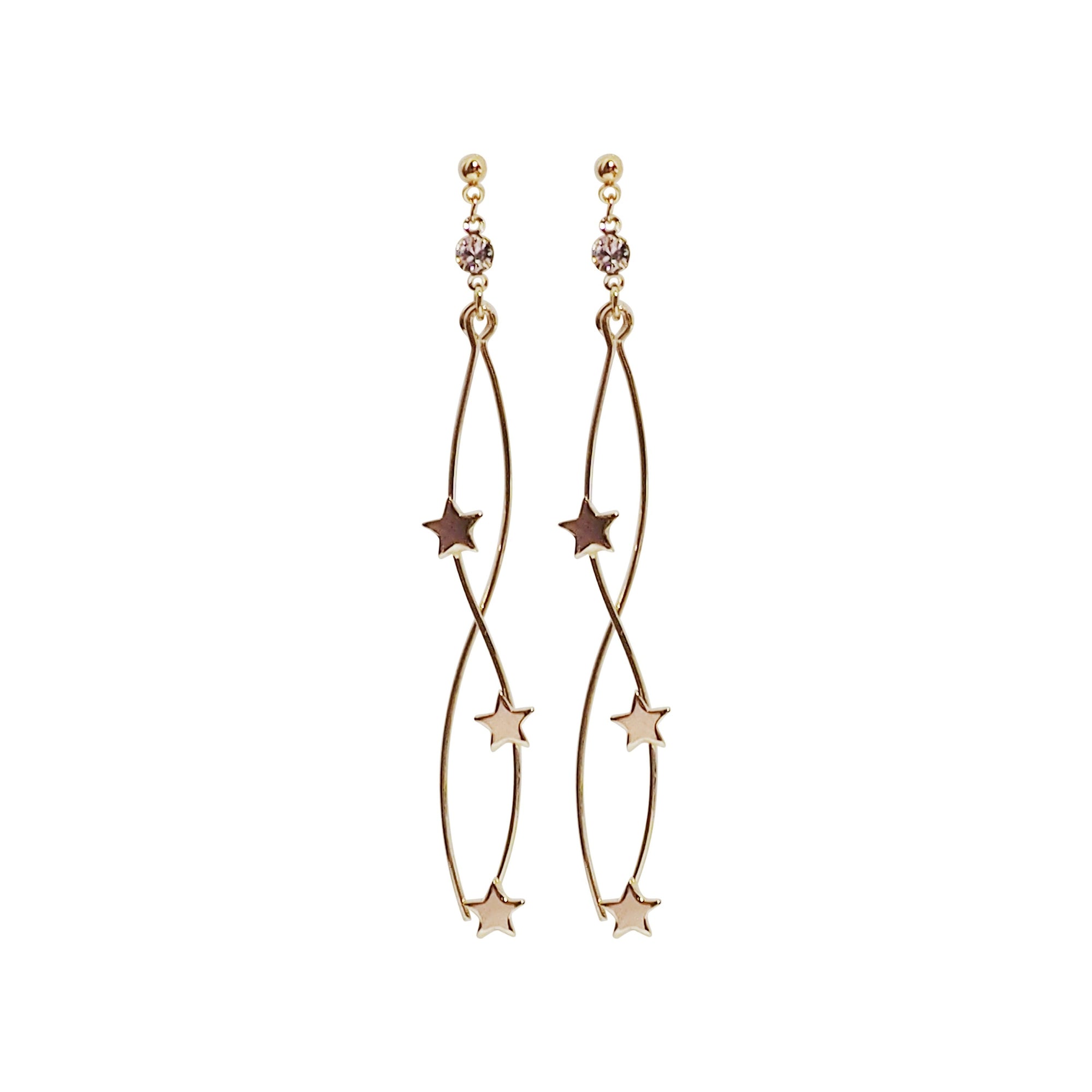 Gold star wave bar dangle invisible clip on earrings - Miyabi Grace
