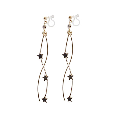 Gold star wave bar dangle invisible clip on earrings - Miyabi Grace