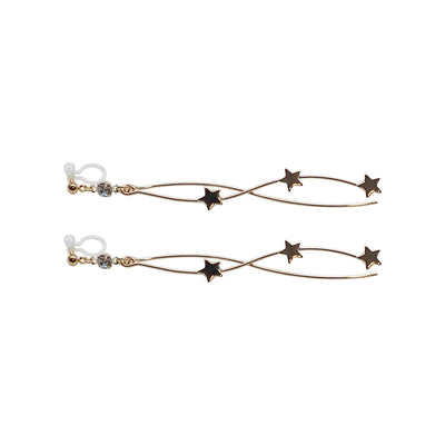 Gold star wave bar dangle invisible clip on earrings - Miyabi Grace