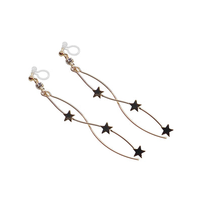 Gold star wave bar dangle invisible clip on earrings - Miyabi Grace
