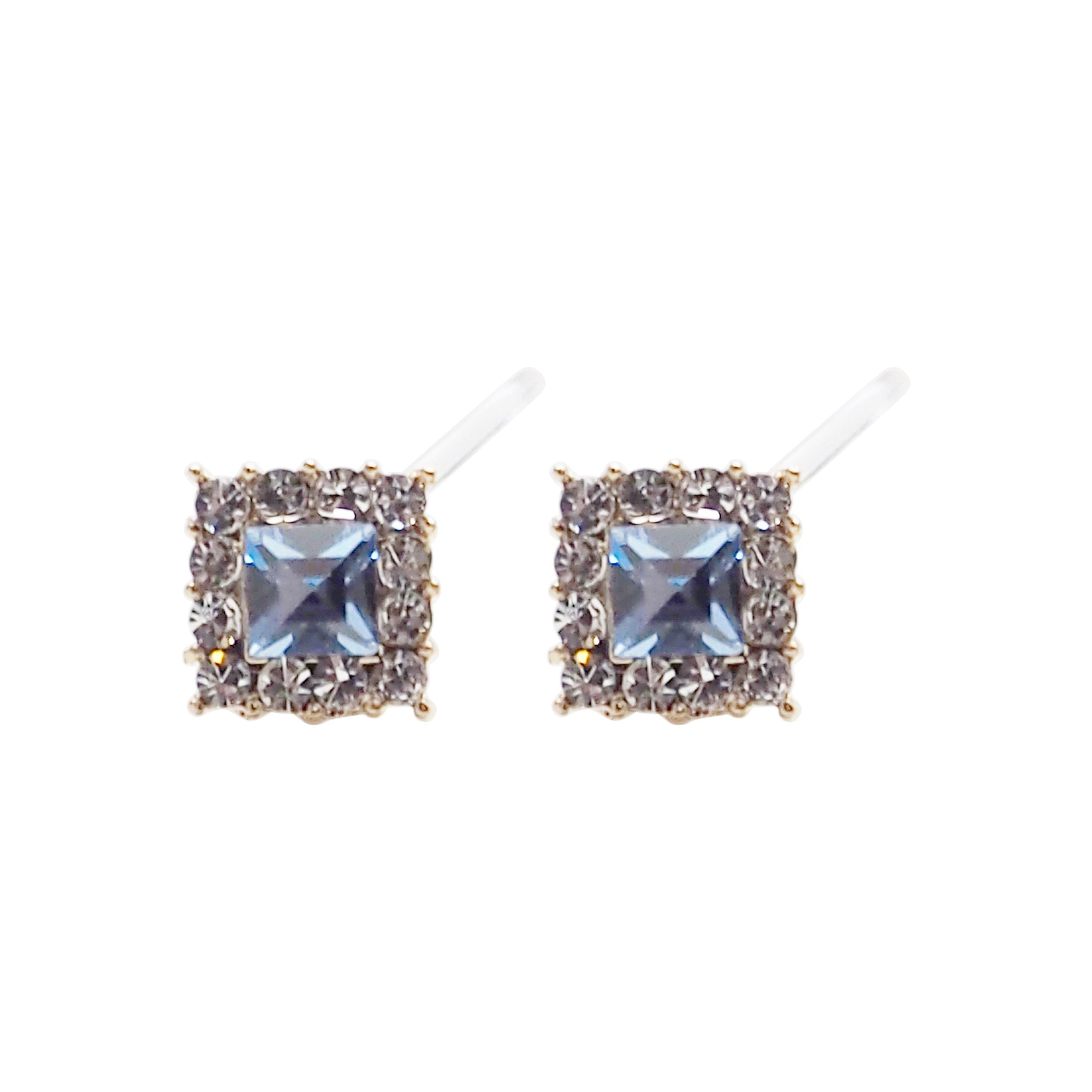 Light Blue Square Swarovski Invisible Clip On Earrings - Miyabi Grace